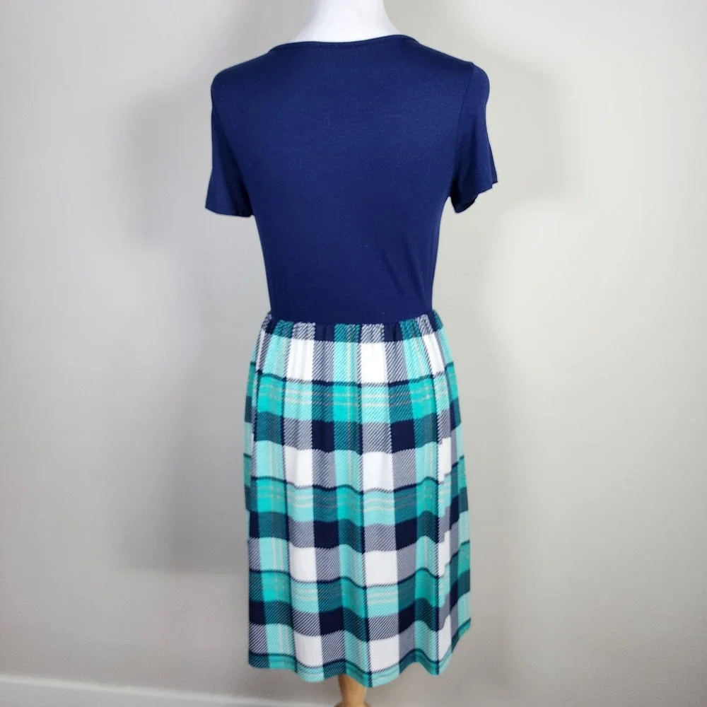 ModCloth‎ Gilli Dress Womens Small  Turquoise Plaid Stretch Comfort Party Office - Picture 4 of 14